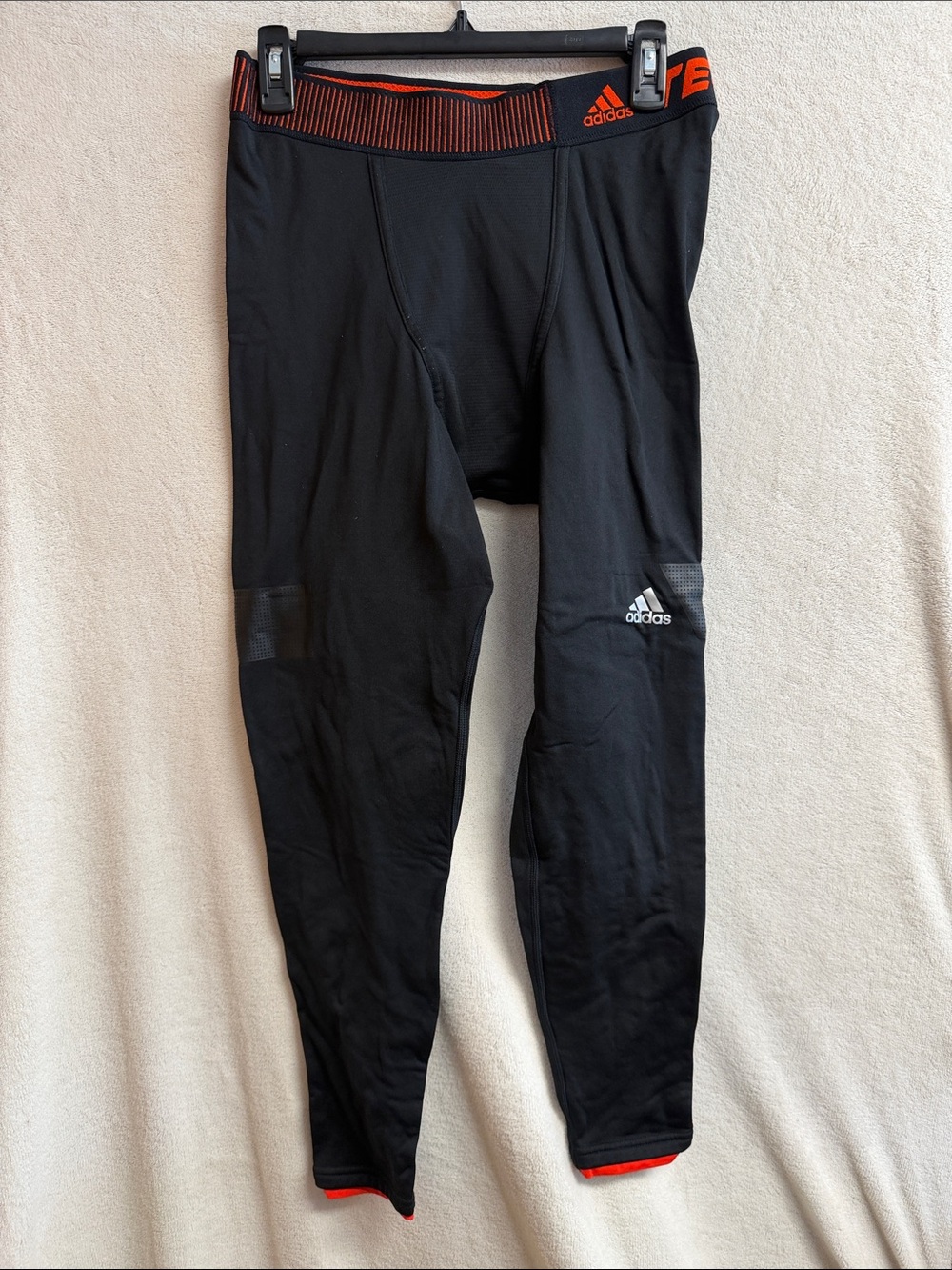 adidas Black Compression Joggers with Red Waistband Accents
